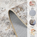 UERMEI 4ft Round Area Rug Living Room Rugs - 4x4 Washable Neutral Modern Abstract Soft Thin Rug Indoor Floor No Slip Rug Carpet for Bedroom Under Dining Table Home Office Decor - Brown Grey