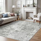 6x9 Abstract Area Rugs for Living Room 6 x 9 Washable Non Slip Low Pile Gray Rugs for Bedroom Dining Room Foldable Thin Gray White