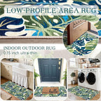 Front Door Mat Indoor Entrance - 2x4.3 Ft Spring Washable Layered Doormat Outdoor Entrance Porch Rug Non-Slip Botanical Green Blue Leaf Runner Rug for Kitchen Bedroom Laundry Room Porch Decor