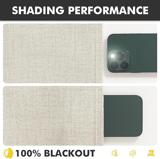 MIULEE 100% Blackout Linen Curtains 42 x 90 Inch Linen Beige 2 Panels