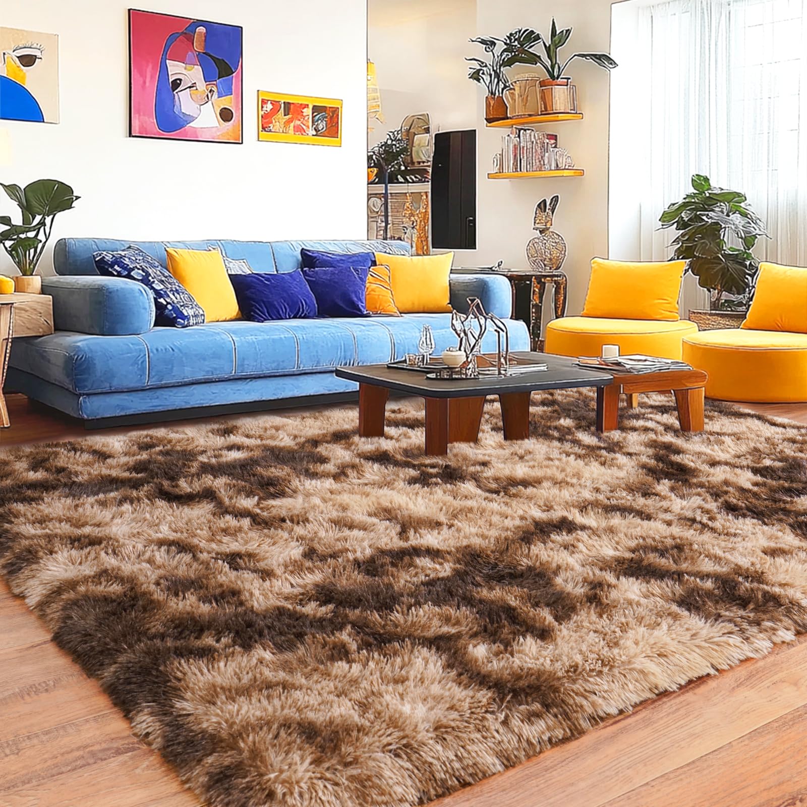 9x12 Area Rug for Living Room, Shag Large Rug for Bedroom,Brown Coffee