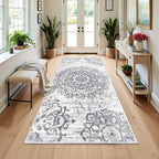 HEBE Washable Area Rug - 3'x6' Non Slip Soft Distressed Medallion Bedroom & Living Room Accent Throw Vintage Entry Floor Carpet for Dining Room & Bathroom Entryway