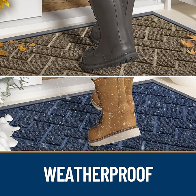 OLANLY Front Door Mat Indoor Outdoor Entrance, Waterproof All-Season, All-Weather Doormat, Sturdy Natural Rubber, Low Profile, Easy Clean Patio Porch Entryway Mat, Herringbone Brick (Green, 29.5x17)