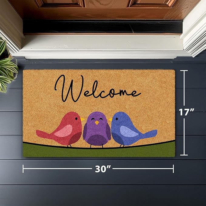 Barnyard Designs Natural Coco Coir Non-Slip Doormat (17x30, Spring Birds)