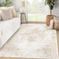 VECARF Area Rug 3x5 Washable Rug, Vintage Boho Medallion Entryway Rug Non-Slip Soft Low Pile Small Distressed Floor Carpet Retro Doormat for Kitchen Bedroom Laundry Bathroom Hallway (Beige, 3'x5')