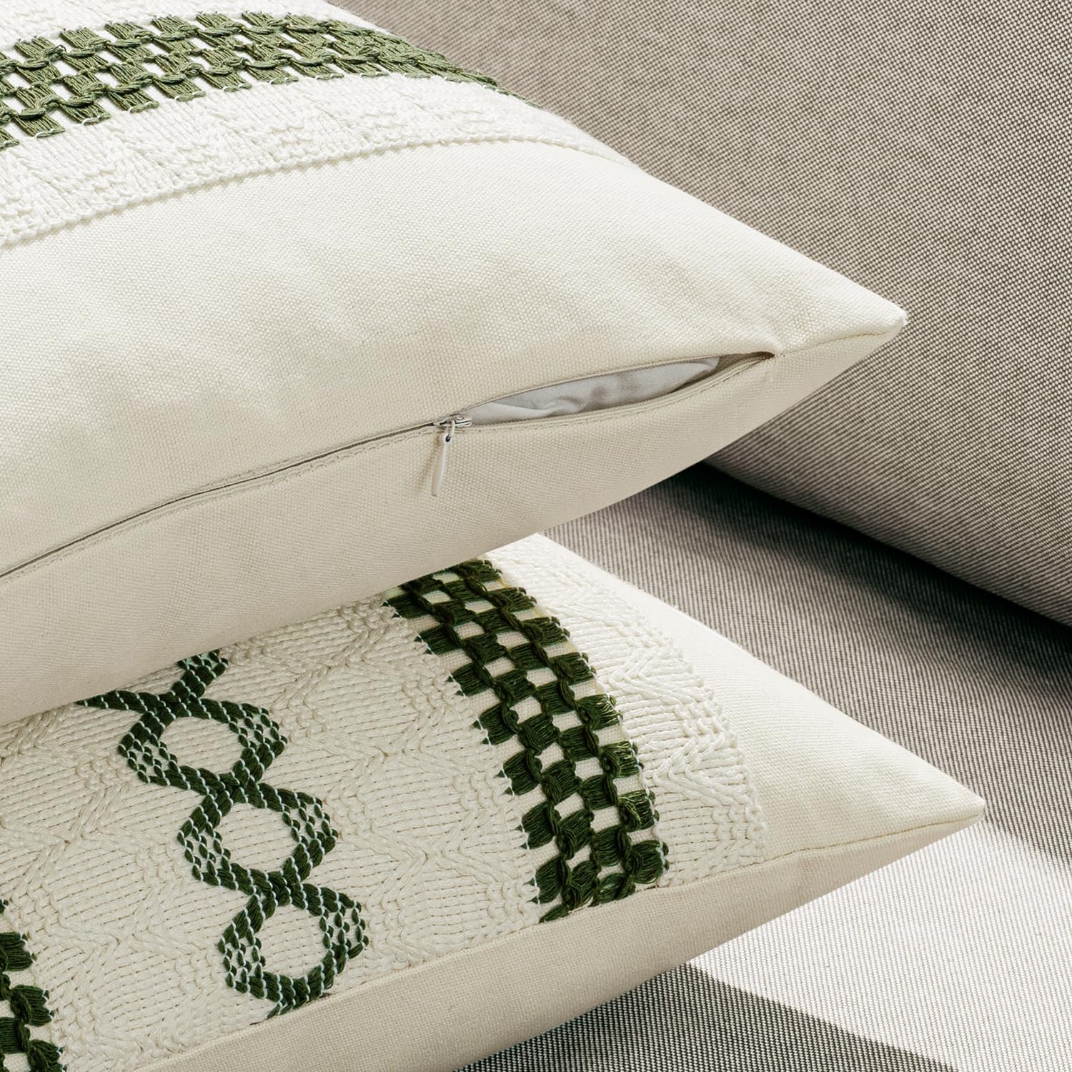 MIULEE Set of 2 Moss Green Boho Decorative Pillow Covers 18x18 Inch