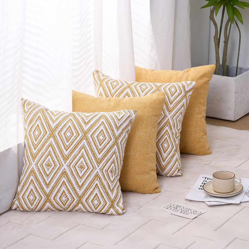 HPUK Throw Pillow Covers 20x20, 4 Pack, Ochre Textured Couch Pillow Covers