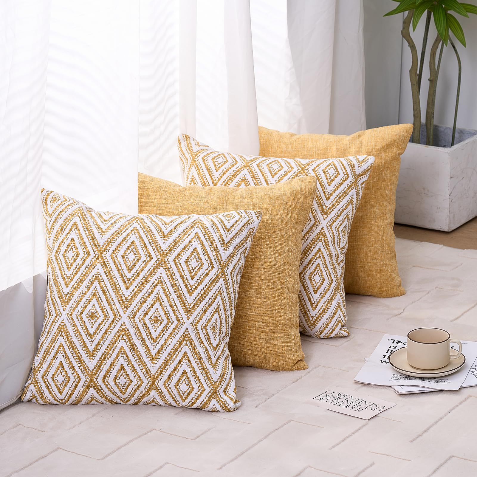 HPUK Throw Pillow Covers 20x20, 4 Pack, Ochre Textured Couch Pillow Covers