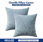 MIULEE Pack of 2 Couch Throw Pillow Covers 16x16 Inch Coastal Smoke Blue Modern Boho Accent Decorative Pillow Covers Soft Chenille Farmhouse Cushion Covers for Home Decor Bed Sofa Living Room