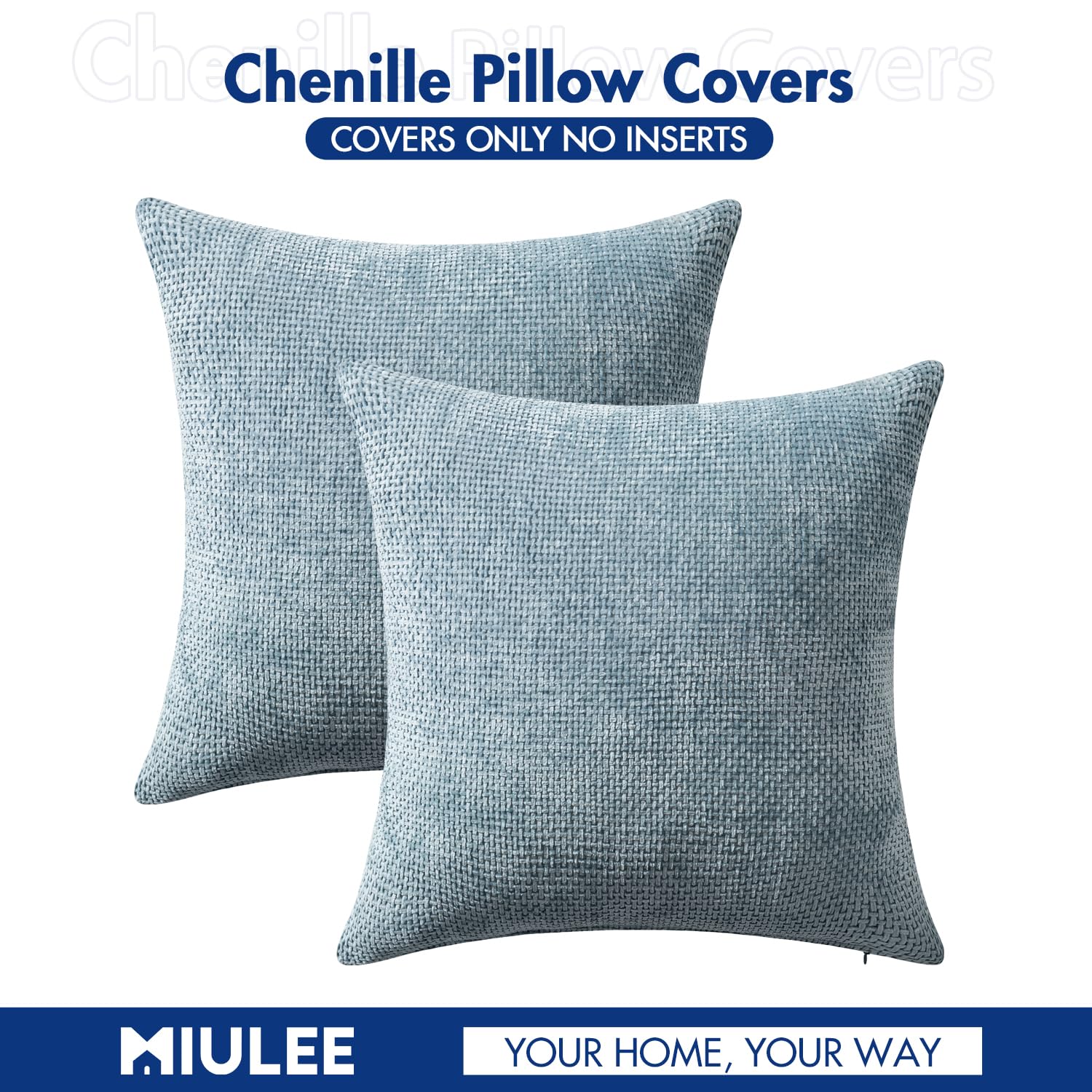 MIULEE Decorative Couch Throw Pillow Covers 22x22 Inch Coastal Blue 2 Pack