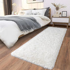 Ultra Soft Runner Rugs for Bedroom Hallways with Upgraded Non-Slip Rubber Backing & Thick Memory Sponge, 2 Packs 2x6 Feet Fluffy Shag Throw Area Rug for Bedside Dorm Cream