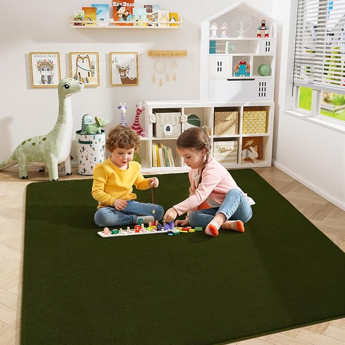 Amearea 4x4 Square Area Rug for Bedroom Living Room, Olive Green Fluffy Rug