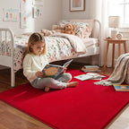 Amearea 4x4 Square Area Rugs for Bedroom Living Room, Modern Red Thickened Memory Foam Rug, Fluffy Indoor Washable Rug Non Slip Minimalist Carpet for Entryway Kids Boys Girls Dorm Nursery Room Decor