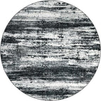KOZYFLY Circle Rug 6Ft Modern Abstract Ombre Area Rug for Bedroom, Washable Round Rug Non-Slip Soft Striped Living Room Circle Rug, Black Navy Blue Grey Carpet for Laundry Nursery
