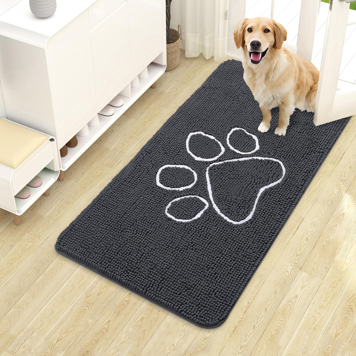 OLANLY Dog Door Mat for Muddy Paws 40x24, Super Absorbent Chenille Mud Mat