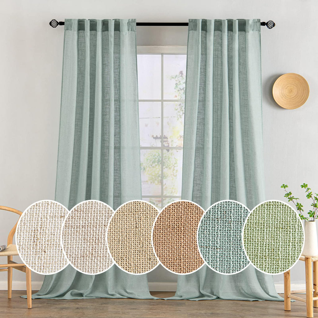 MIULEE Sea Green Linen Curtains 52x90 Inch Long for Bedroom and Living Room