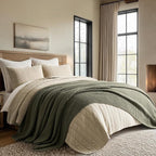 EVERGRACEHOME Chunky Chenille Knit Throw Blanket for Couch, Soft Luxurious Oversized King Moss Stitch Blanket for Bed, Large Cozy Farmhouse Knitted Throw for Sofa, Olive Green, 92" x 108"