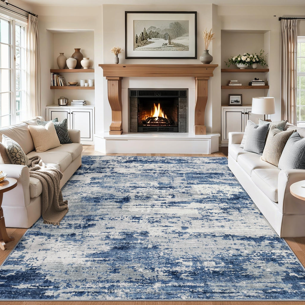 PLHXFR Area Rug Living Room: 4x6 Abstract Washable Carpet Blue Gray