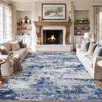 PLHXFR Area Rug Living Room: 4x6 Abstract Washable Carpet Blue Gray