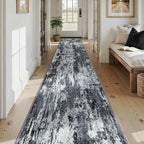 Washable Area Rugs 2'6'' x14 Non-Slip Modern Abstract Soft for Living Room Entryway Bedroom Nursery, Print Pattern, Black Navy Blue Gray
