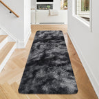 JiaoBaba Tie-Dyed Runner Rug for Bedroom Black Grey 2x5ft Fluffy Area Rug Bedside Runner Rug for Kids Room Boys Teens Nursery Baby Living Room Dorm Home Decor Carpets
