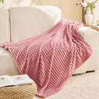 BEDELITE Large Throw Blankets for Couch - 3D Ribbed Jacquard Cute Fuzzy Fleece Blanket, Warm and Breathable Soft Cozy Throw XL Blanket, Dusty Pink