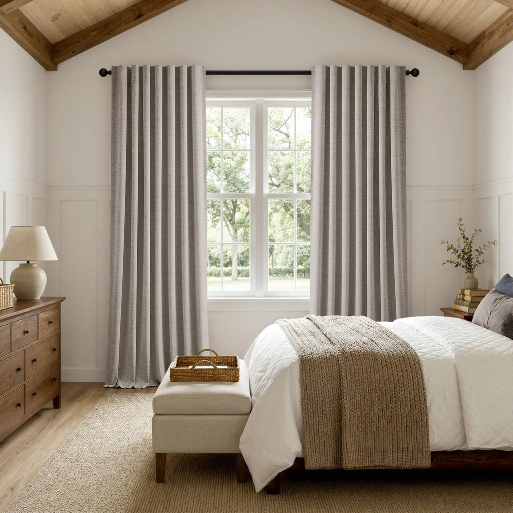 MIULEE 100% Blackout Linen Curtains for Bedroom 42 x 84 Inch Greige 2 Panel
