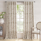 jinchan Floral Linen Curtains for Living Room 96 Inch Length Brown Flower Curtain Rod Pocket Back Tab Farmhouse Curtains with Printed Floral Bedroom Window Curtain Set, 2 Panels Brown