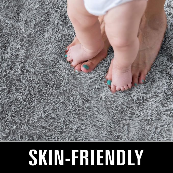 TWINNIS Super Soft Shaggy Rugs Fluffy Carpets, 4x5.9 Feet, Indoor Modern Plush Area Rugs for Living Room Bedroom Kids Room Nursery Home Decor, Upgrade Anti-Skid Rectangular Fuzzy Rug, Grey