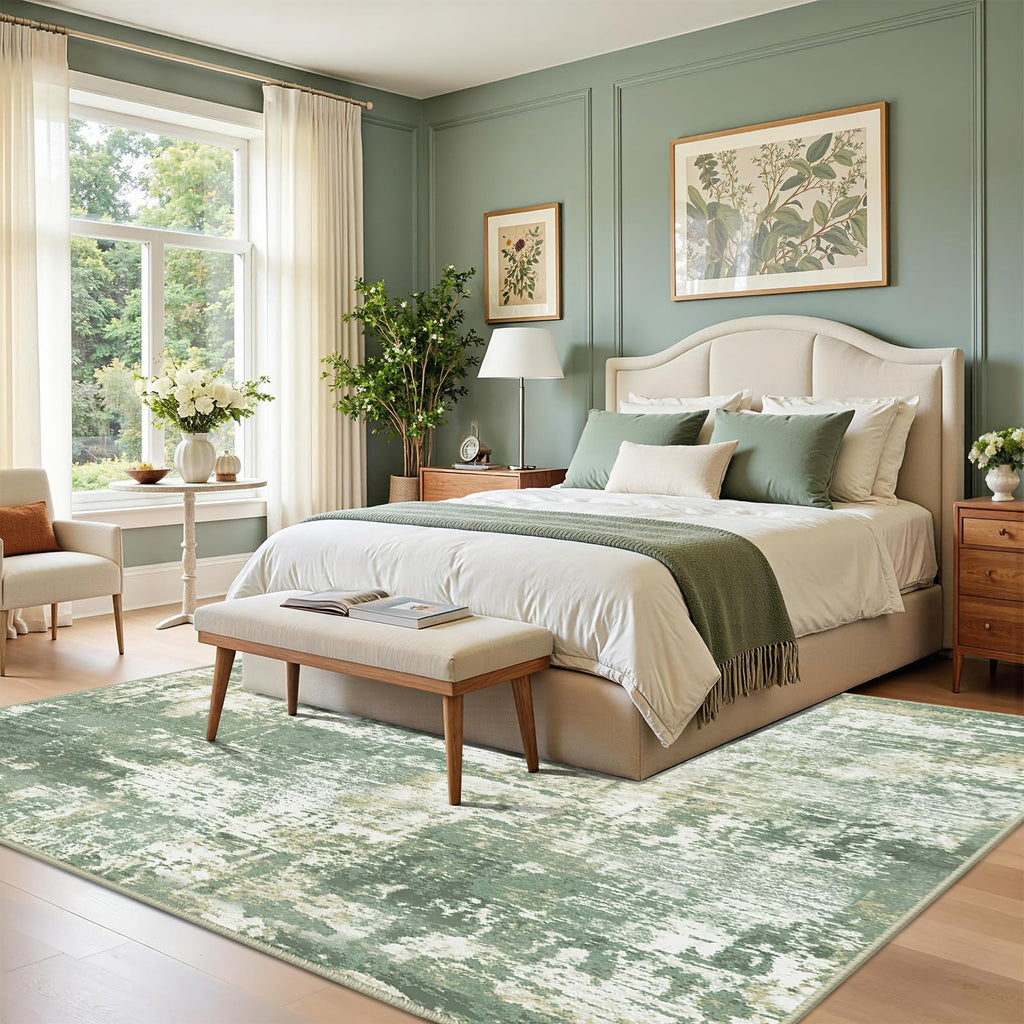 RELEANY Washable 2'x3' Abstract Area Rug for Living Room Light Green