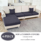 Couch Cushion Covers for Sectional Sofa L Shape Washable Separate Seat Chaise Couch Cover Stretch Sofa Slipcovers with 2 Pcs Pillowcases(3 Seater + 1 Chaise, Dark Grey)