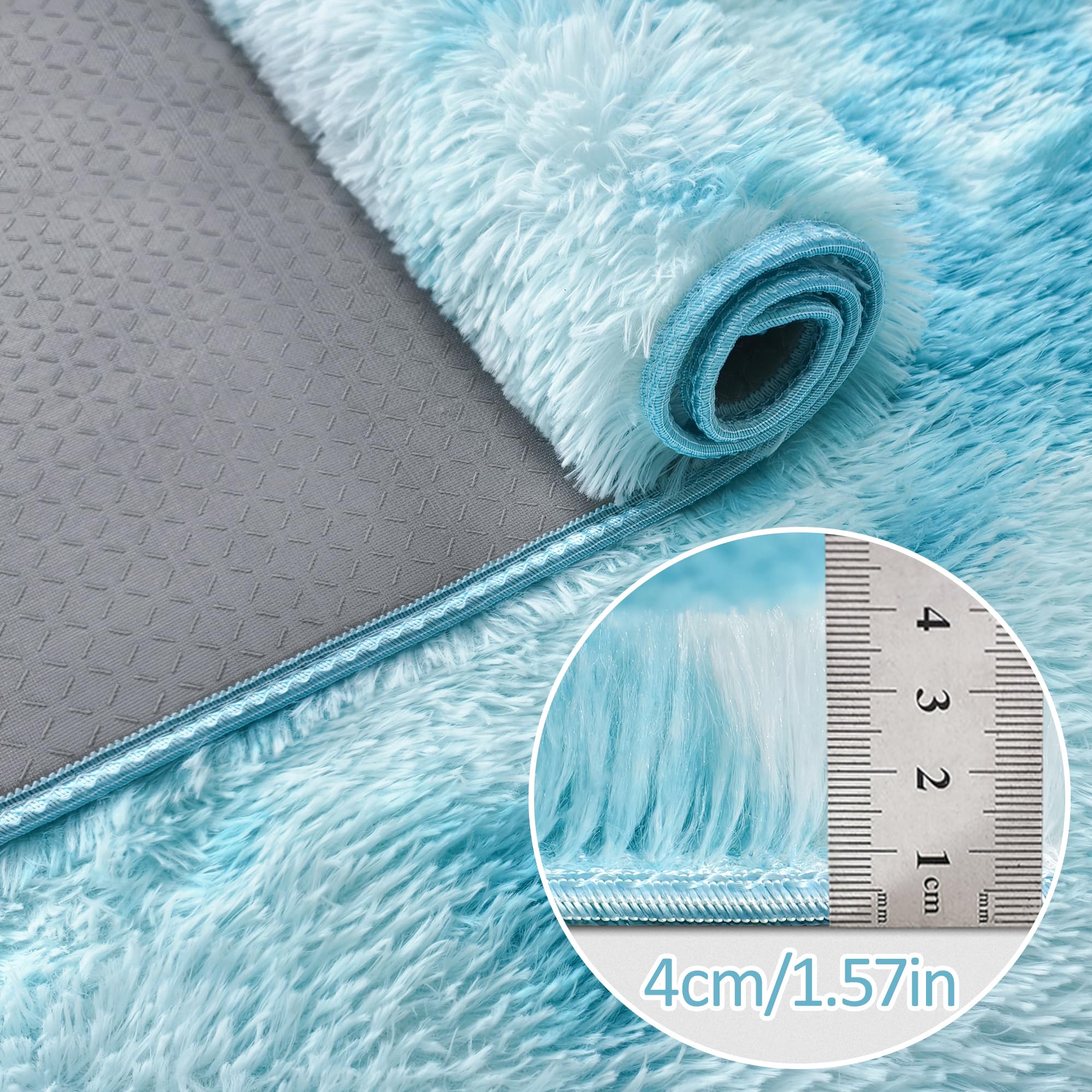 Tie-Dyed Sky Blue 2x6 Machine Washable Runner Rugs for Hallway Soft Fluffy Shaggy Bedside Rugs for Bedroom Living Room Indoor Floor Carpet for Kids Girls and Boys Nursery Rooms Home Decor Aesthetic