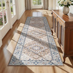 Lofus 2x8 Hallway Washable Runner Rug, Vintage Kitchen Runners Non Slip, Entryway Rugs for Bathroom Bedroom Living Room Laundry Room Floor Mat, Boho Entry Long Carpet, Floral Brown