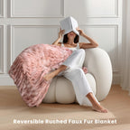 blunique Luxury Faux Rabbit Fur Throw Blanket 50x60, Ultra Soft Double Sided Plush Throw for Couch, Sofa, Bed and Living Room, Cozy Fluffy Decorative Blanket, Tie-Dye Pink