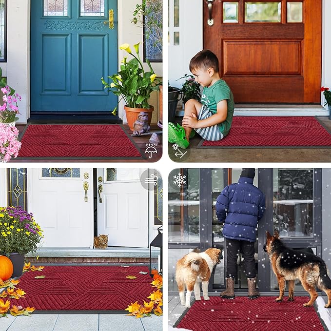 Smiry Front Door Mat Outside Entrance, Low Profile Rubber Doormat, 71x23