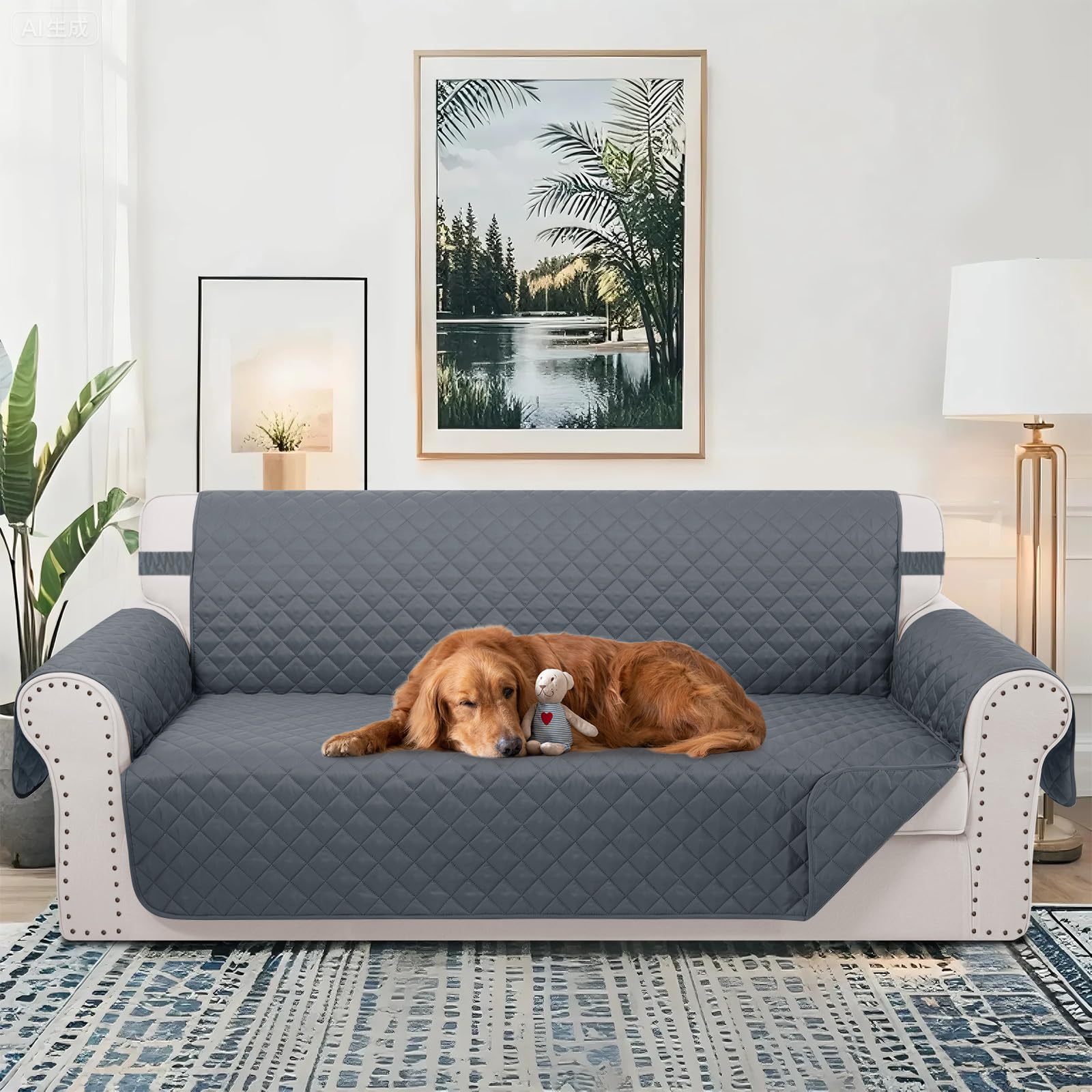 Luxshare Home Reversible Couch Cover for 3 Cushion, Sofa, Dark Blue