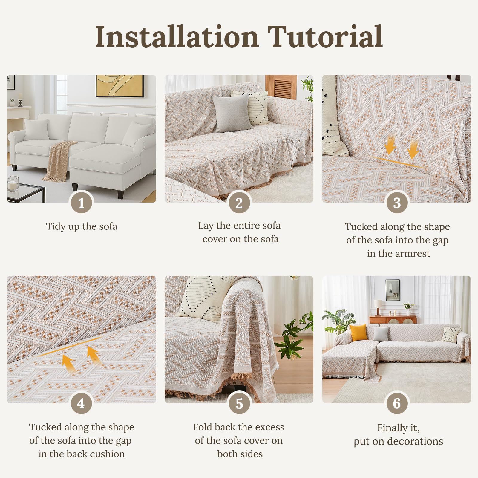 HOMERILLA 2 Piece Sectional Couch Cover for L Shape Sofa Khaki White XL