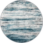 KOZYFLY Abstract Round Washable Rug 3Ft, Modern Kitchen Non-Slip Soft Small Bathroom Circle Rug, Blue Striped Entryway Rugs Print Faux Wool Doormat for Bedside Entrance Bedroom Sink