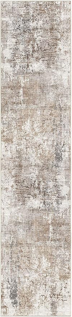 UERMEI 2X10 Washable Runner Rug for Hallway: Soft Neutral Modern Abstract Area Rug - Non-Slip Low Pile Long Throw Indoor Carpet for Kitchen Entryway Kitchen Bedroom Laundry Bathroom - Brown/Grey/Red