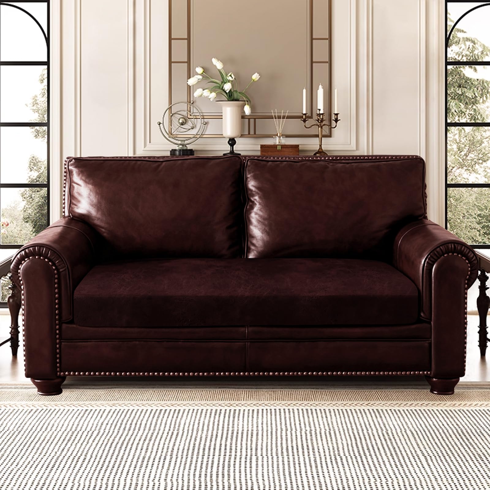 ANARACHON Leather Look Couch Cushion Covers Sofa Seat Slipcovers Sets Couches Furniture Protector for Sectional Armchair Loveseat Pets Kids Stretch Spandex Fabric (1 Cushion Loveseat, Burgundy)