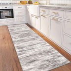 KOZYFLY 3x8 Ft Rug Modern Ombre Runner Rug for Hallway, Washable Kitchen Rugs Non-Slip Soft Striped Entryway Rug, Print Grey/Light Beige/Brown Abstract Carpet for Laundry Nursery