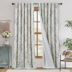 jinchan Blackout Floral Curtains for Living Room Bedroom Linen Blend Curtain Farmhouse Blue Printed with Lined Back Tab Rod Pocket Drapes Window Treatments 2 Panels 96 Inch