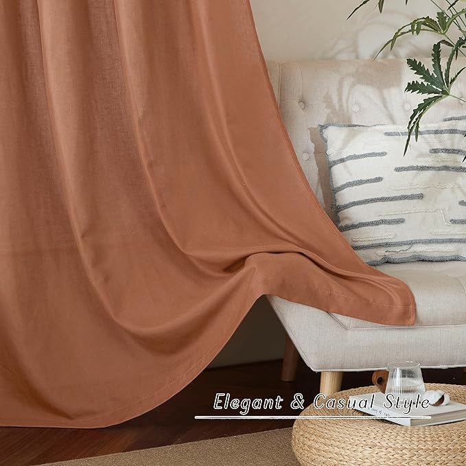 NICETOWN Caramel Linen Curtains for Kitchen, Thick Flax Small Window Treatments Semi Sheer Privacy Assured with Light Through for Cafe/Bathroom, W42 x L96, 2 Panels
