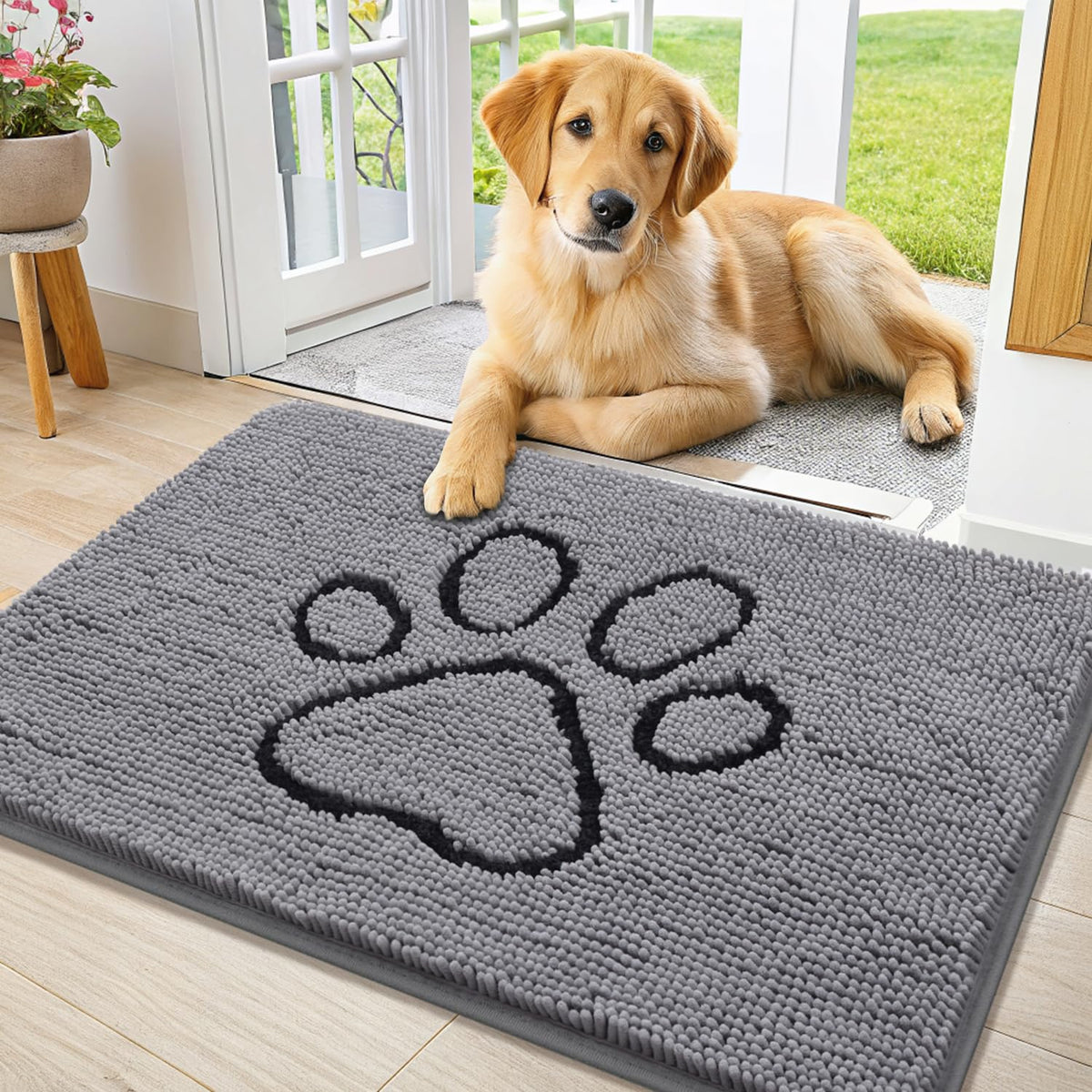 Smiry Dog Door Mat for Muddy Paws, Absorbent Non Slip Dirt Trapper, 36x24