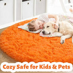Amdrebio Orange Circle Round Rug 6Ft for Living Room Bedroom, Fluffy Furry Shag Area Rugs for Kids Room Decor Aesthetic, Cute Fuzzy Plush Shaggy Carpet for Baby Nursery Dorm Playroom, Teen Girls Boys