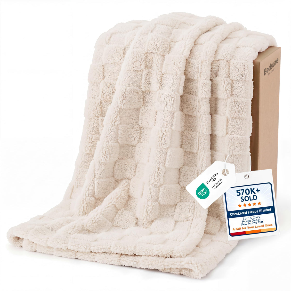 Bedsure Checkered Soft Cozy Twin Blanket for Bed, Navy Blue,60"×80"
