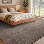 FinRèc Low Pile 5x7 Washable Area Rugs for Bedroom Living Room, Thin Rug Solid Color, Non-Slip Carpet Indoor for Home Decor (Brown)