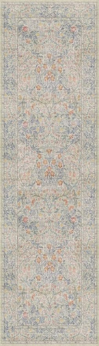 Hazo Haus Non Slip Beige Blue Hallway Runner Rug - Long Runner Rugs 2x7 Washable Kitchen Floor Mat, Laundry Room Rug, Bathroom Runner - Vintage Design Décor