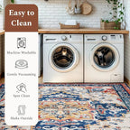 Rugflix 5x7 Area Rug for Living Room, Machine Washable Area Rugs with Non-Slip Backing, Large Soft Boho Vintage Rug for Bedroom, Dining Room, Low Pile Carpet, Kids Pet Friendly, Red