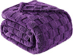 Exclusivo Mezcla Queen Size Flannel Fleece Blanket, Super Soft and Warm Lightweight Checkered Pattern Blankets for All Seasons, 90x90 Inches, Purple